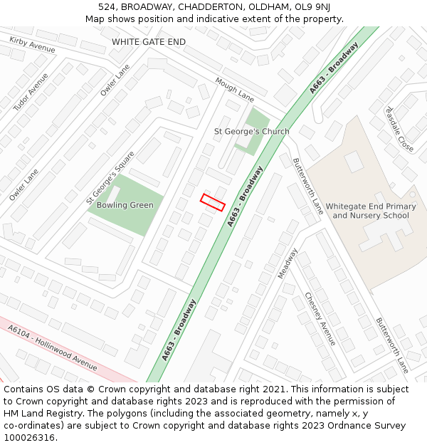 524, BROADWAY, CHADDERTON, OLDHAM, OL9 9NJ: Location map and indicative extent of plot