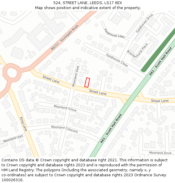 524, STREET LANE, LEEDS, LS17 6EX: Location map and indicative extent of plot