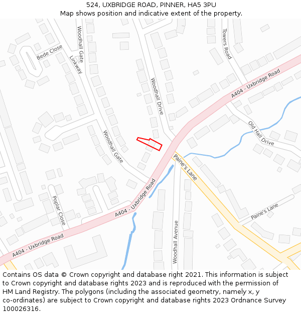 524, UXBRIDGE ROAD, PINNER, HA5 3PU: Location map and indicative extent of plot