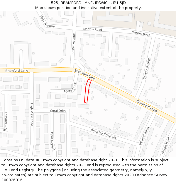 525, BRAMFORD LANE, IPSWICH, IP1 5JD: Location map and indicative extent of plot