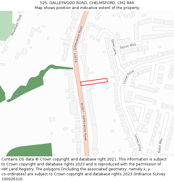 525, GALLEYWOOD ROAD, CHELMSFORD, CM2 8AA: Location map and indicative extent of plot