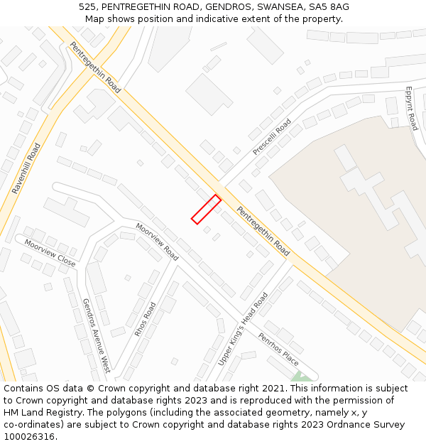 525, PENTREGETHIN ROAD, GENDROS, SWANSEA, SA5 8AG: Location map and indicative extent of plot