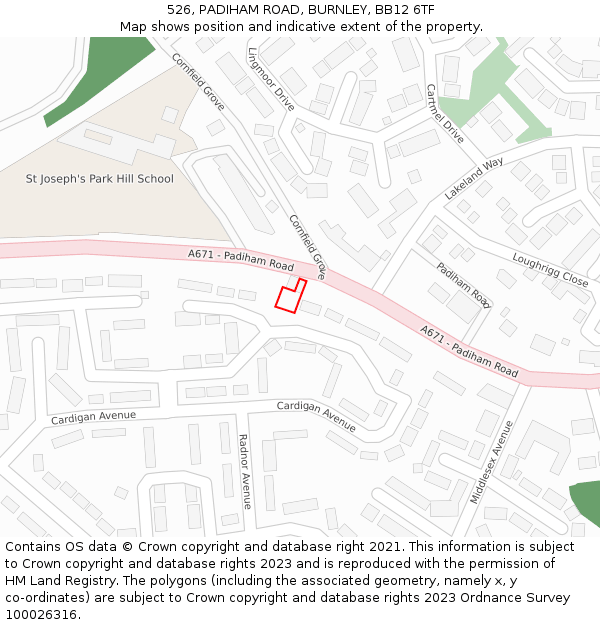 526, PADIHAM ROAD, BURNLEY, BB12 6TF: Location map and indicative extent of plot