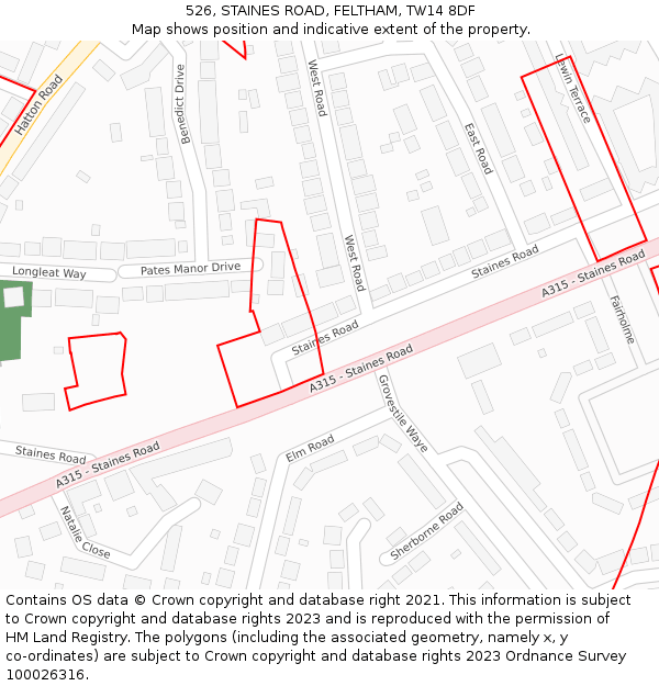 526, STAINES ROAD, FELTHAM, TW14 8DF: Location map and indicative extent of plot