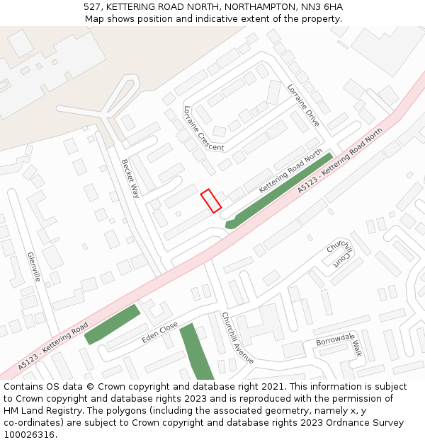 527, KETTERING ROAD NORTH, NORTHAMPTON, NN3 6HA: Location map and indicative extent of plot