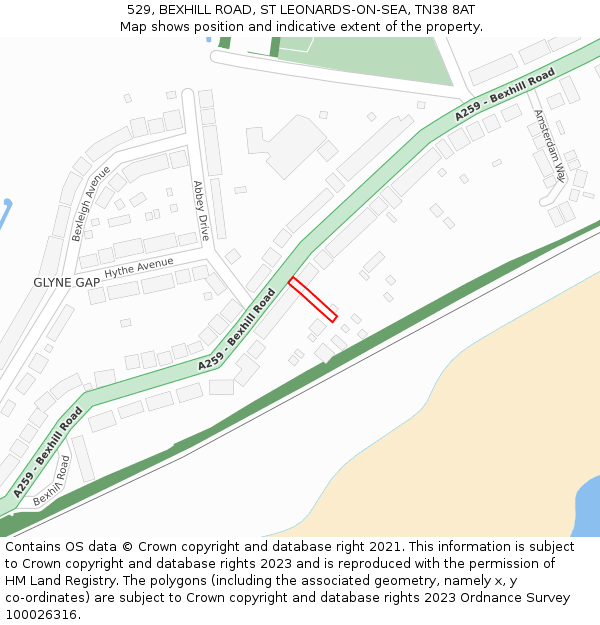 529, BEXHILL ROAD, ST LEONARDS-ON-SEA, TN38 8AT: Location map and indicative extent of plot