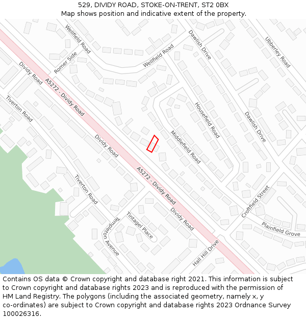 529, DIVIDY ROAD, STOKE-ON-TRENT, ST2 0BX: Location map and indicative extent of plot