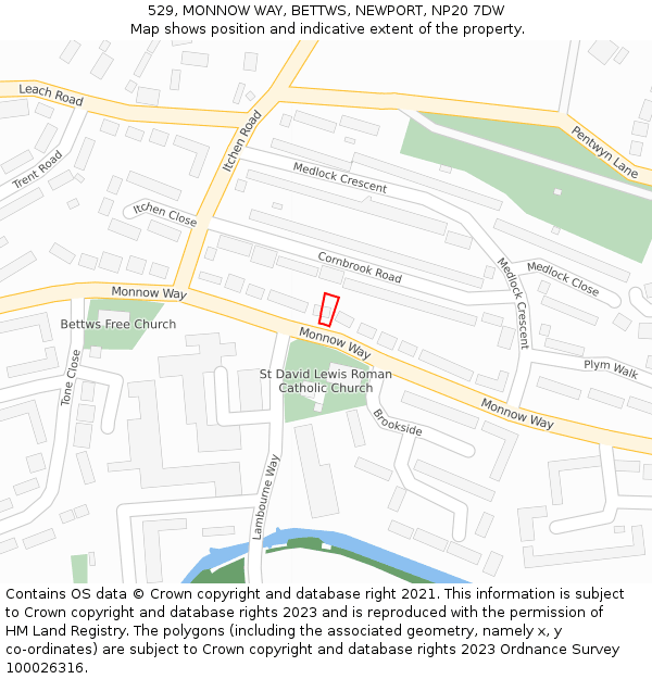 529, MONNOW WAY, BETTWS, NEWPORT, NP20 7DW: Location map and indicative extent of plot