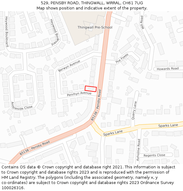 529, PENSBY ROAD, THINGWALL, WIRRAL, CH61 7UG: Location map and indicative extent of plot