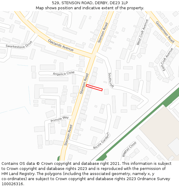 529, STENSON ROAD, DERBY, DE23 1LP: Location map and indicative extent of plot