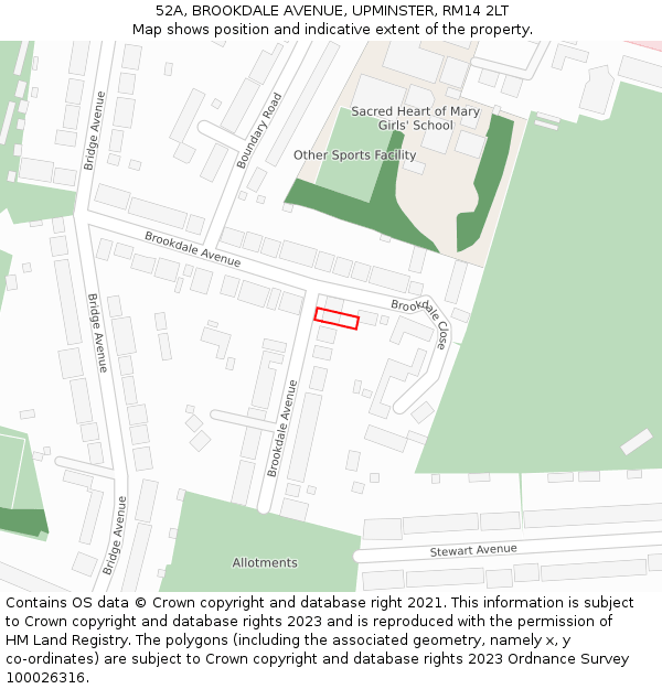 52A, BROOKDALE AVENUE, UPMINSTER, RM14 2LT: Location map and indicative extent of plot