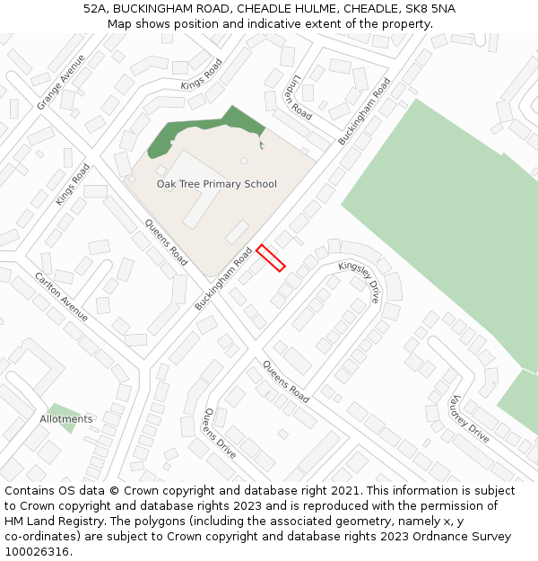 52A, BUCKINGHAM ROAD, CHEADLE HULME, CHEADLE, SK8 5NA: Location map and indicative extent of plot