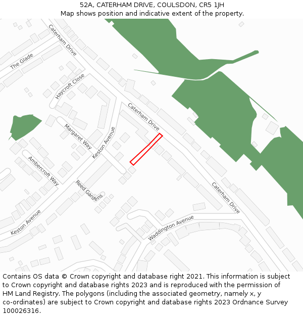 52A, CATERHAM DRIVE, COULSDON, CR5 1JH: Location map and indicative extent of plot