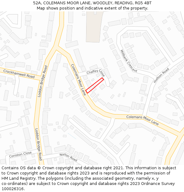 52A, COLEMANS MOOR LANE, WOODLEY, READING, RG5 4BT: Location map and indicative extent of plot