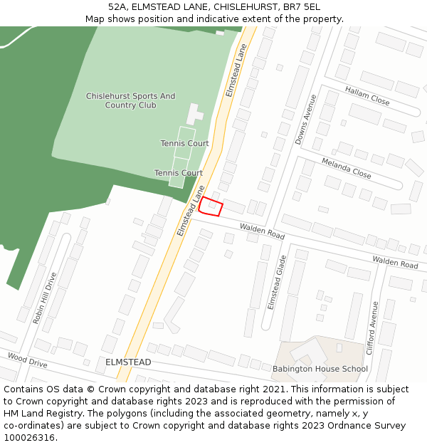 52A, ELMSTEAD LANE, CHISLEHURST, BR7 5EL: Location map and indicative extent of plot