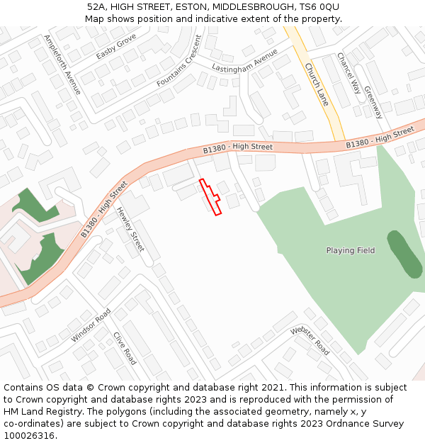 52A, HIGH STREET, ESTON, MIDDLESBROUGH, TS6 0QU: Location map and indicative extent of plot