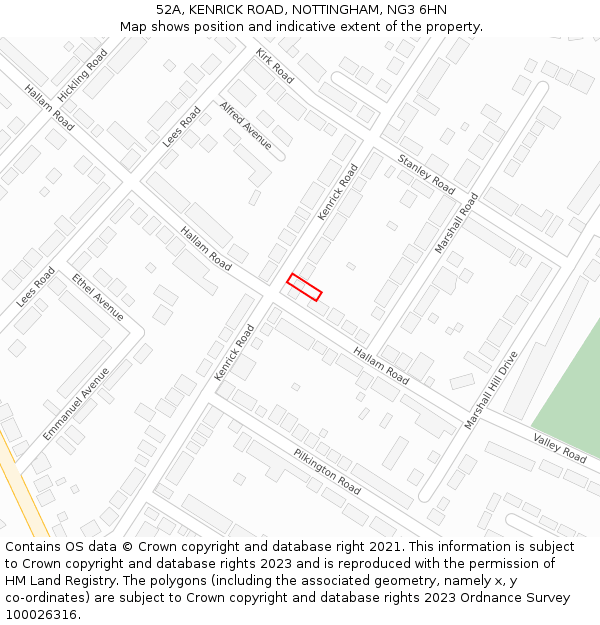 52A, KENRICK ROAD, NOTTINGHAM, NG3 6HN: Location map and indicative extent of plot