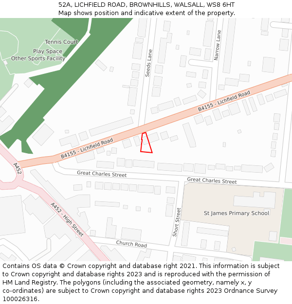 52A, LICHFIELD ROAD, BROWNHILLS, WALSALL, WS8 6HT: Location map and indicative extent of plot