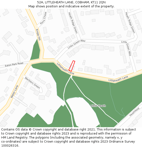 52A, LITTLEHEATH LANE, COBHAM, KT11 2QN: Location map and indicative extent of plot