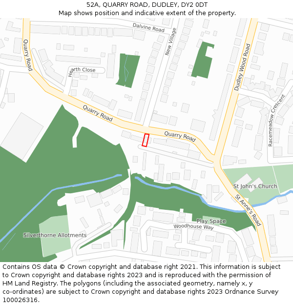 52A, QUARRY ROAD, DUDLEY, DY2 0DT: Location map and indicative extent of plot