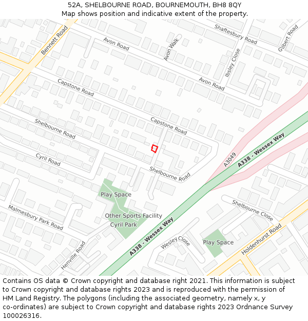 52A, SHELBOURNE ROAD, BOURNEMOUTH, BH8 8QY: Location map and indicative extent of plot