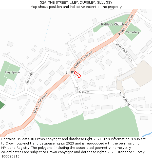 52A, THE STREET, ULEY, DURSLEY, GL11 5SY: Location map and indicative extent of plot