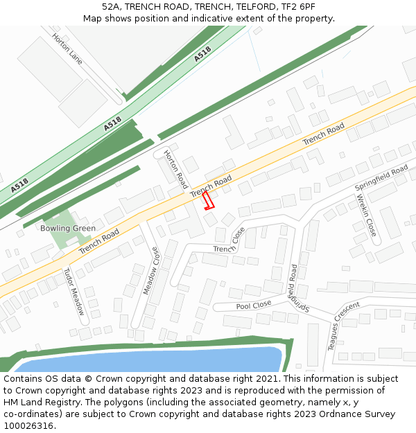 52A, TRENCH ROAD, TRENCH, TELFORD, TF2 6PF: Location map and indicative extent of plot