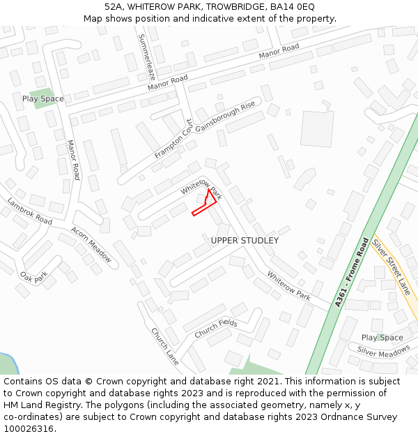 52A, WHITEROW PARK, TROWBRIDGE, BA14 0EQ: Location map and indicative extent of plot