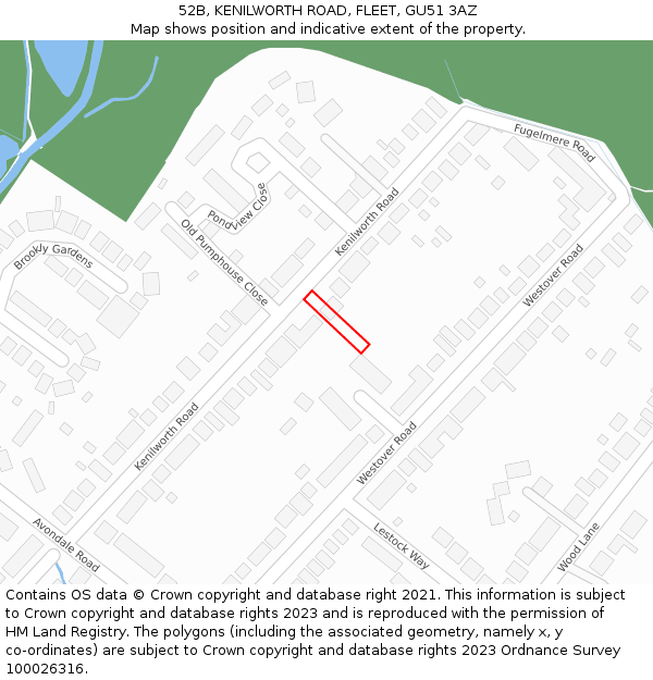 52B, KENILWORTH ROAD, FLEET, GU51 3AZ: Location map and indicative extent of plot