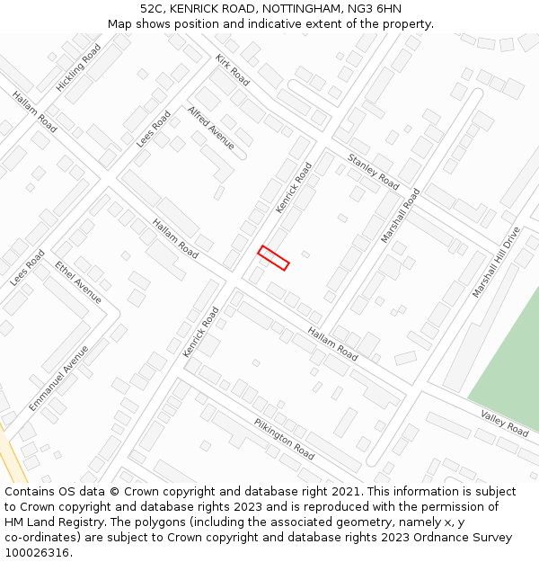 52C, KENRICK ROAD, NOTTINGHAM, NG3 6HN: Location map and indicative extent of plot