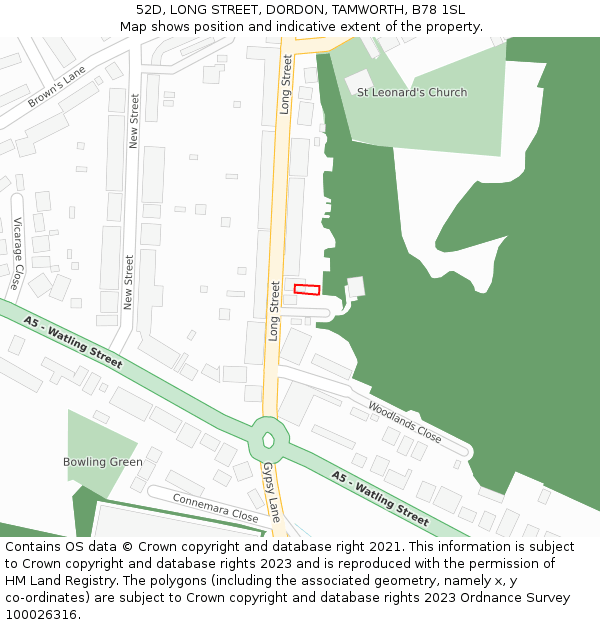 52D, LONG STREET, DORDON, TAMWORTH, B78 1SL: Location map and indicative extent of plot