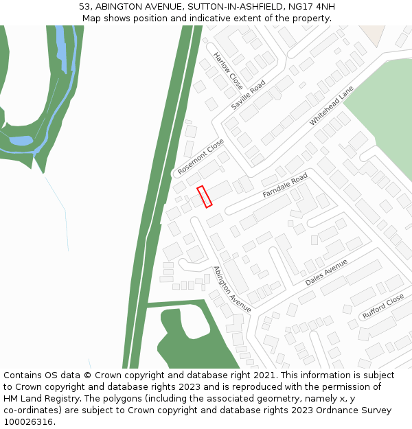 53, ABINGTON AVENUE, SUTTON-IN-ASHFIELD, NG17 4NH: Location map and indicative extent of plot