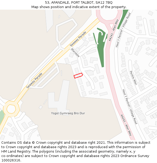 53, AFANDALE, PORT TALBOT, SA12 7BQ: Location map and indicative extent of plot