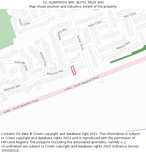 53, ALBATROSS WAY, BLYTH, NE24 3QH: Location map and indicative extent of plot