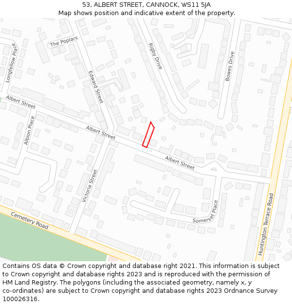 53, ALBERT STREET, CANNOCK, WS11 5JA: Location map and indicative extent of plot