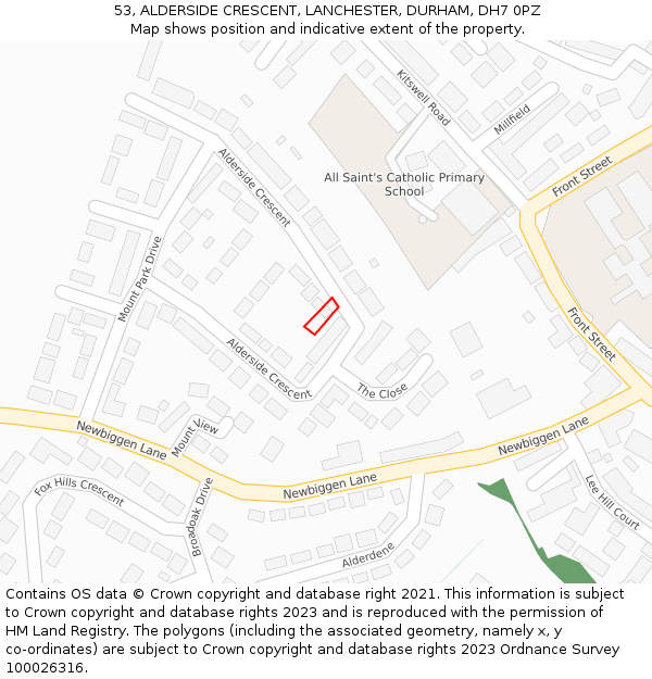 53, ALDERSIDE CRESCENT, LANCHESTER, DURHAM, DH7 0PZ: Location map and indicative extent of plot