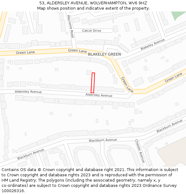 53, ALDERSLEY AVENUE, WOLVERHAMPTON, WV6 9HZ: Location map and indicative extent of plot