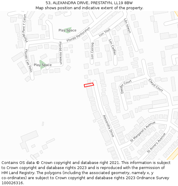 53, ALEXANDRA DRIVE, PRESTATYN, LL19 8BW: Location map and indicative extent of plot