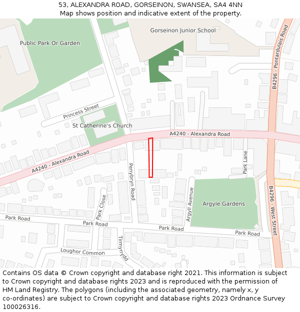 53, ALEXANDRA ROAD, GORSEINON, SWANSEA, SA4 4NN: Location map and indicative extent of plot