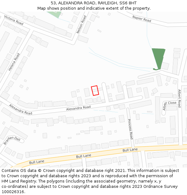 53, ALEXANDRA ROAD, RAYLEIGH, SS6 8HT: Location map and indicative extent of plot