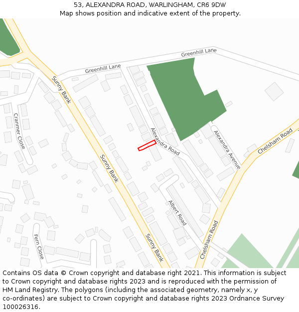 53, ALEXANDRA ROAD, WARLINGHAM, CR6 9DW: Location map and indicative extent of plot