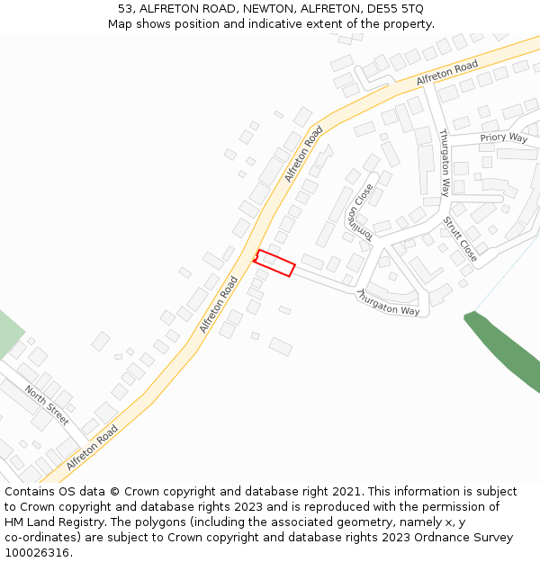 53, ALFRETON ROAD, NEWTON, ALFRETON, DE55 5TQ: Location map and indicative extent of plot