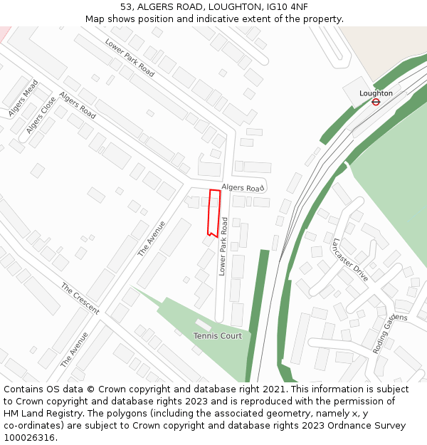 53, ALGERS ROAD, LOUGHTON, IG10 4NF: Location map and indicative extent of plot