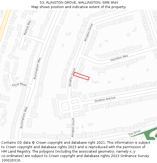53, ALINGTON GROVE, WALLINGTON, SM6 9NH: Location map and indicative extent of plot