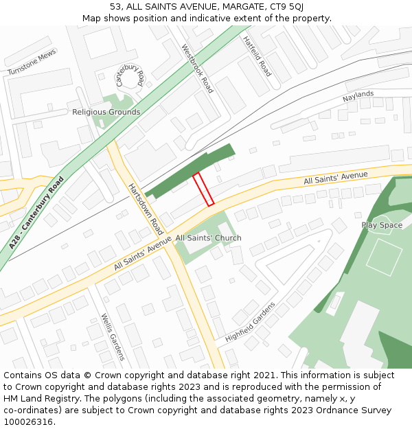 53, ALL SAINTS AVENUE, MARGATE, CT9 5QJ: Location map and indicative extent of plot