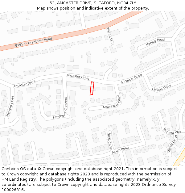 53, ANCASTER DRIVE, SLEAFORD, NG34 7LY: Location map and indicative extent of plot