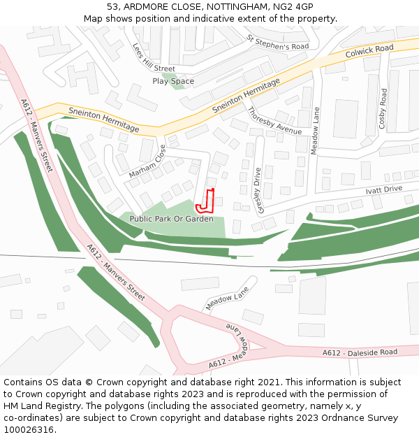 53, ARDMORE CLOSE, NOTTINGHAM, NG2 4GP: Location map and indicative extent of plot