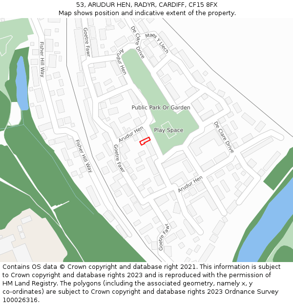 53, ARUDUR HEN, RADYR, CARDIFF, CF15 8FX: Location map and indicative extent of plot