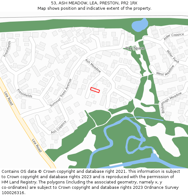 53, ASH MEADOW, LEA, PRESTON, PR2 1RX: Location map and indicative extent of plot