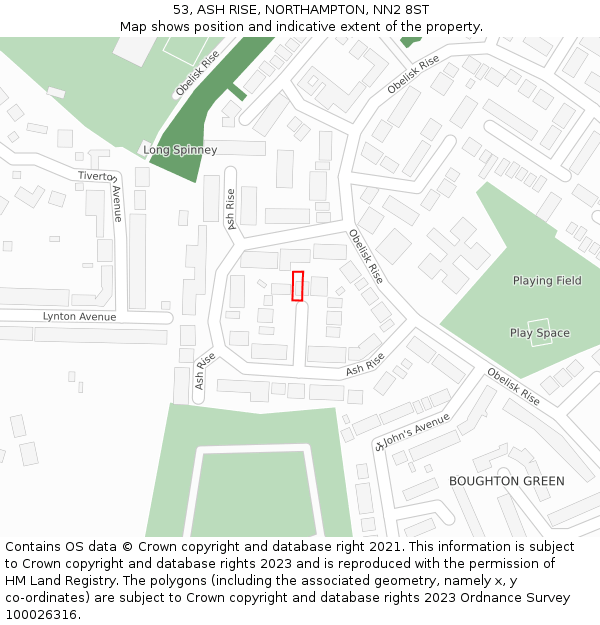 53, ASH RISE, NORTHAMPTON, NN2 8ST: Location map and indicative extent of plot